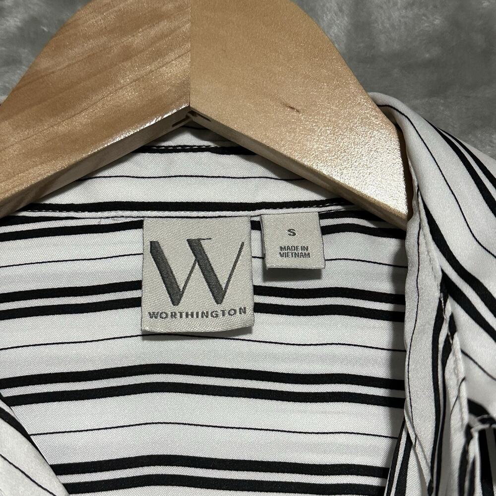 Worthington Striped Wrap Midi Dress Womens Sz S White Slinky Elegant Office Wear - Picture 3 of 9